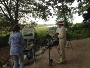 Painters work on pieces along the Hammonasset Beach State Park section of the Shoreline Greenway Trail in Madison