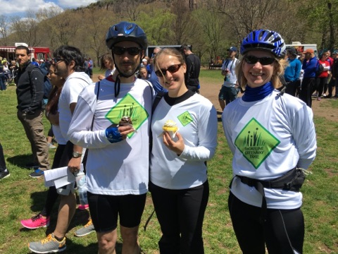 SGT's Glenn Gaffield, Anna Heinzel and Kristen D'Souza at the Rock to Rock finish line.