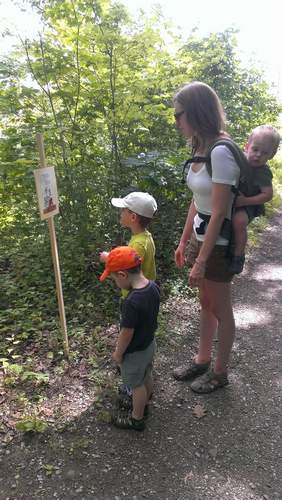 Mom Sarah Bradley sharing Story Walk with her kids